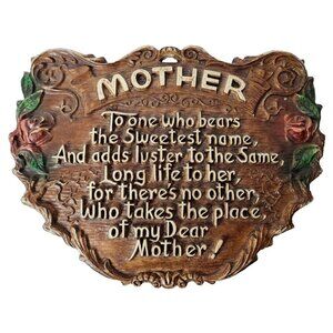 Vintage Mother Quote Raised Letters Floral Wall Plaque Sign Mid Century Modern